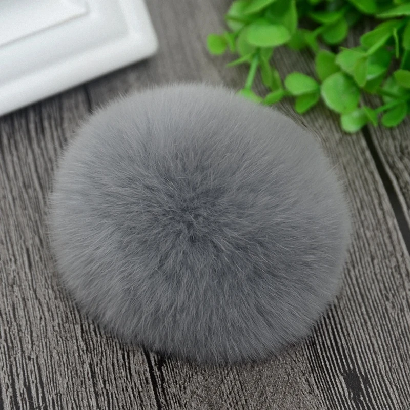 

10cm Nature Genuine Rabbit Fur Ball Pom Pom Fluffy DIY Winter Hat Skullies Beanies Knitted Cap Pompoms TKF003-grey