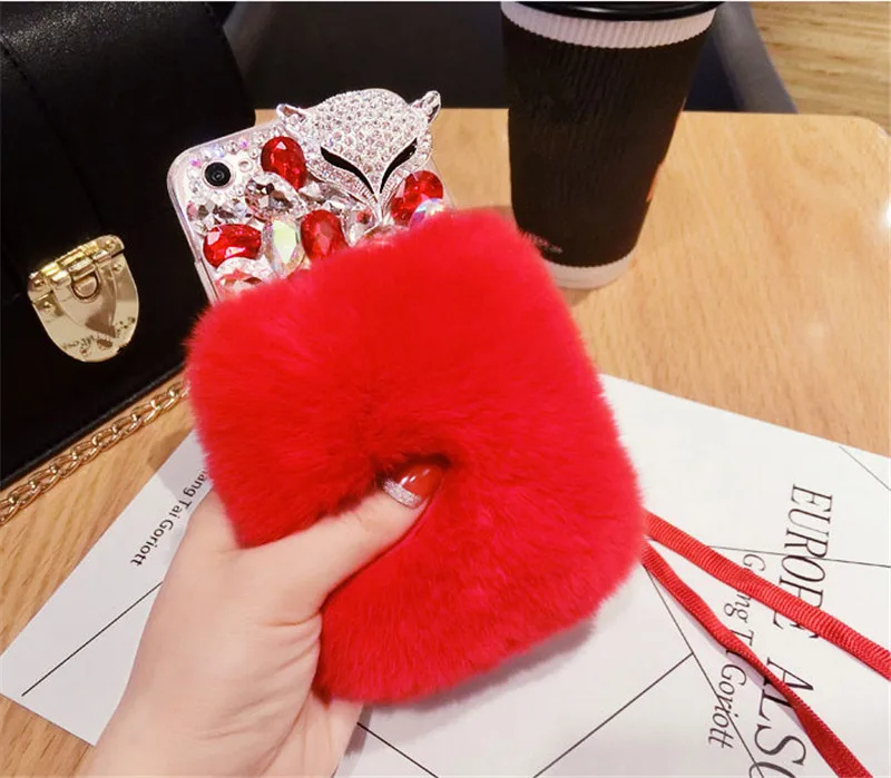 Luxury Bling Rhinestone Fox Diamond Real Rabbit Fur Soft Cover Case For Huawei P8 P9 P10 P20 P30 PLUS LiTE Mate10 20 Pro Lite | Мобильные