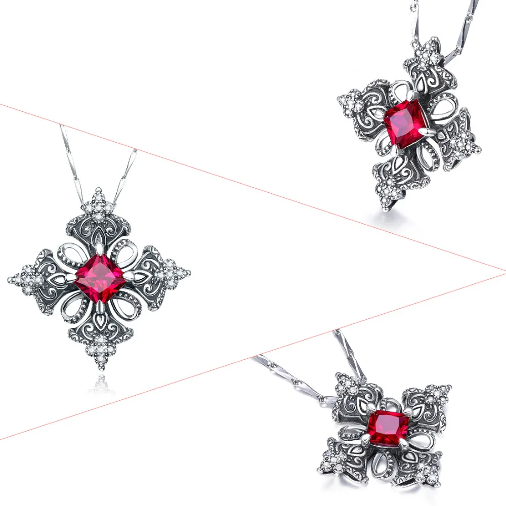 Jrose Горячие Для женщин крест Дизайн Принцесса Cut красный кулон cz 100% 925 Стерлинг