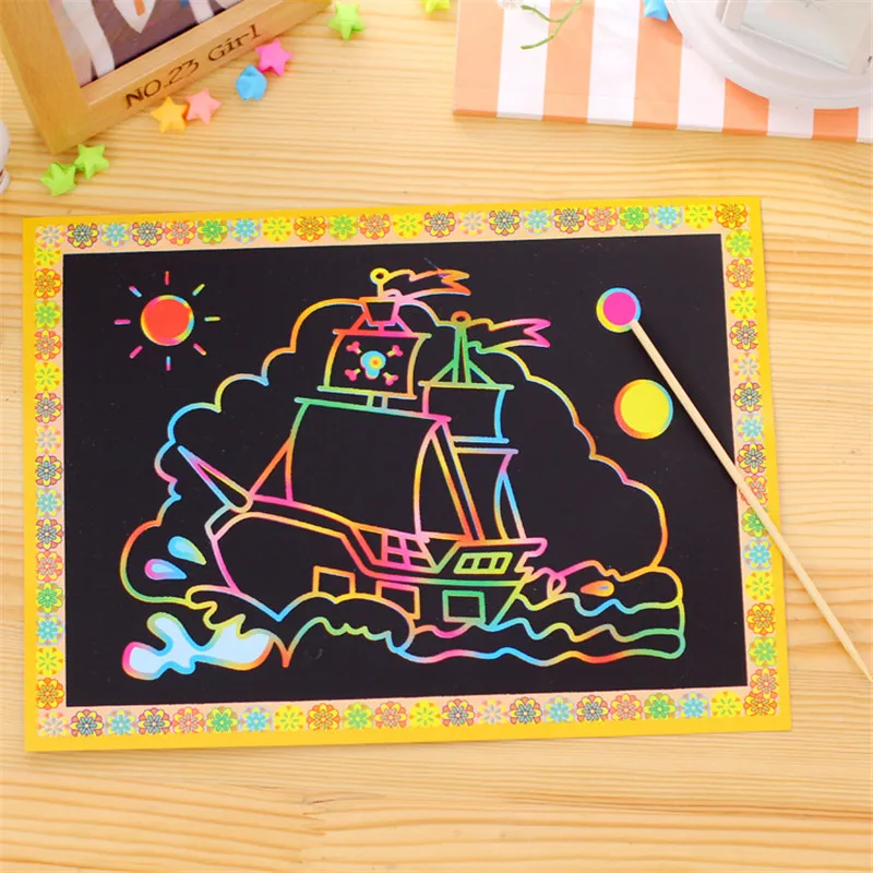 

10pcs/lot 13x 9.5cm Child Kids Magic Scratch Art Doodle Pad Painting Cards Toys Early Educational Learning Drawing Toys