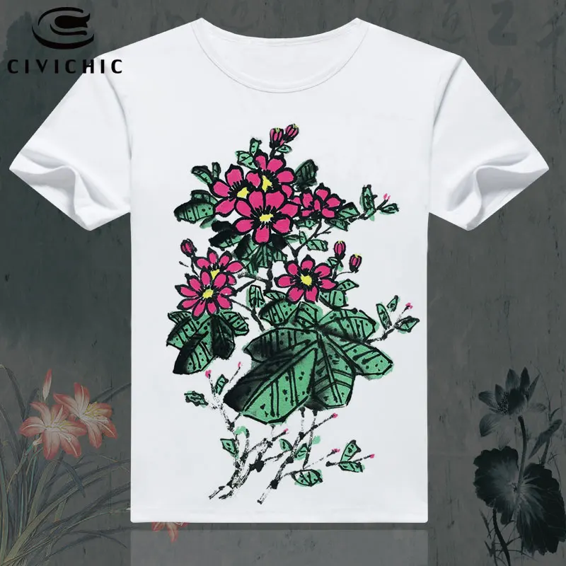 CIVI CHIC 2018 китайский Стиль летняя футболка женская Цветочный Принт футболки