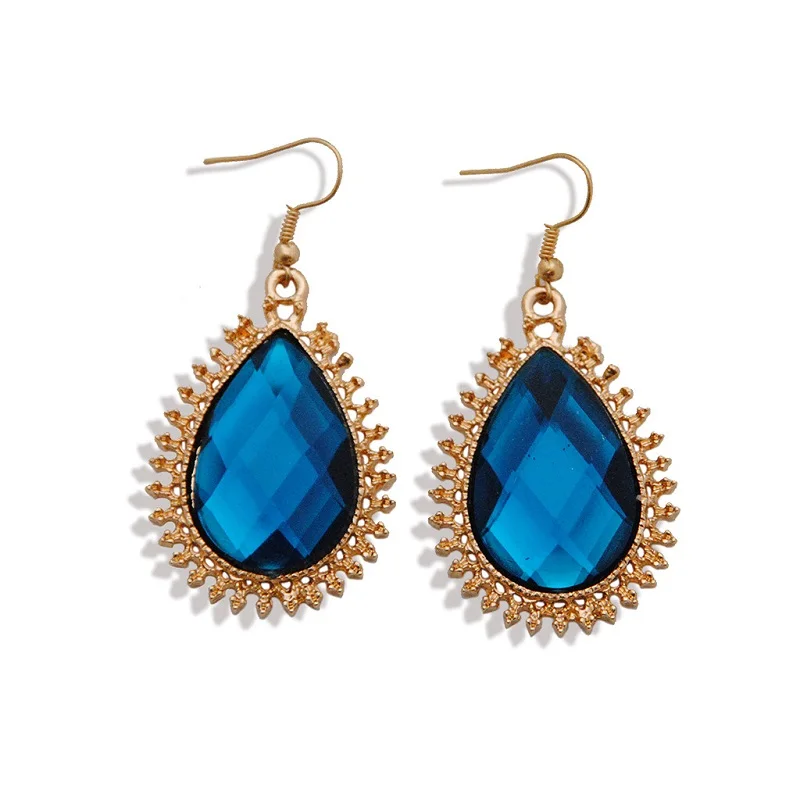 Bohemian Blue Color Carved Earrings Fashion Indian Jewelry Vintage Gypsy Crystal Water Drop for Women | Украшения и аксессуары