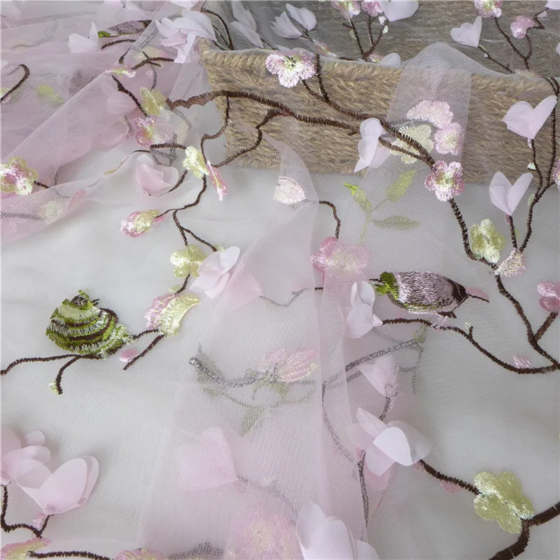 3D шифон кружева ткань вышитые птицы вечернее платье розовый DIY Excipients материал
