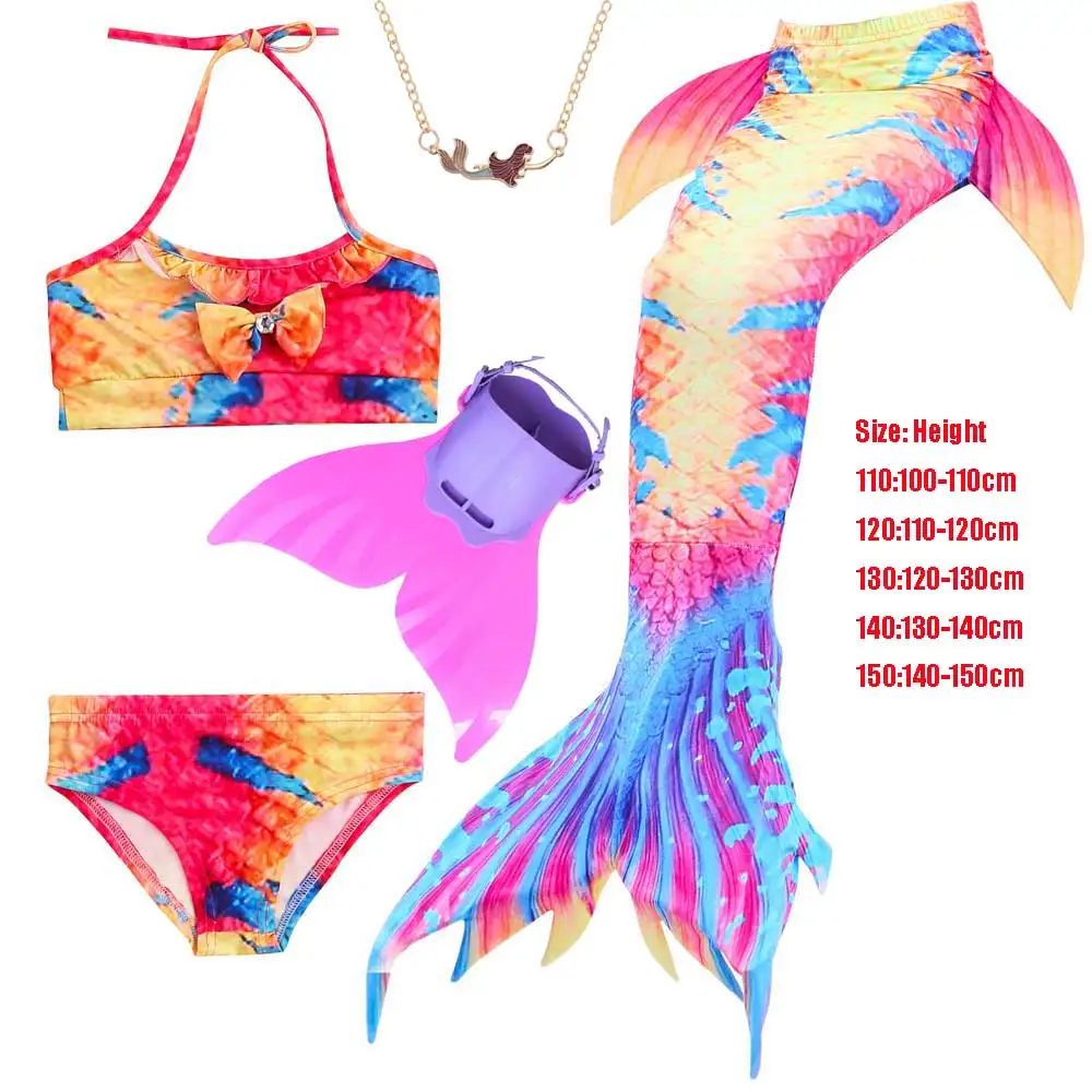 5pcs Swimsuit Set 3 Купальник с хвостом Русалочки для девочек; платье принцессы Ариэль; детский купальный костюм с хвостом русалки; нарядное платье для девочек; подарок на день рождения - Цвет: 5pcs Swimsuit Set 3