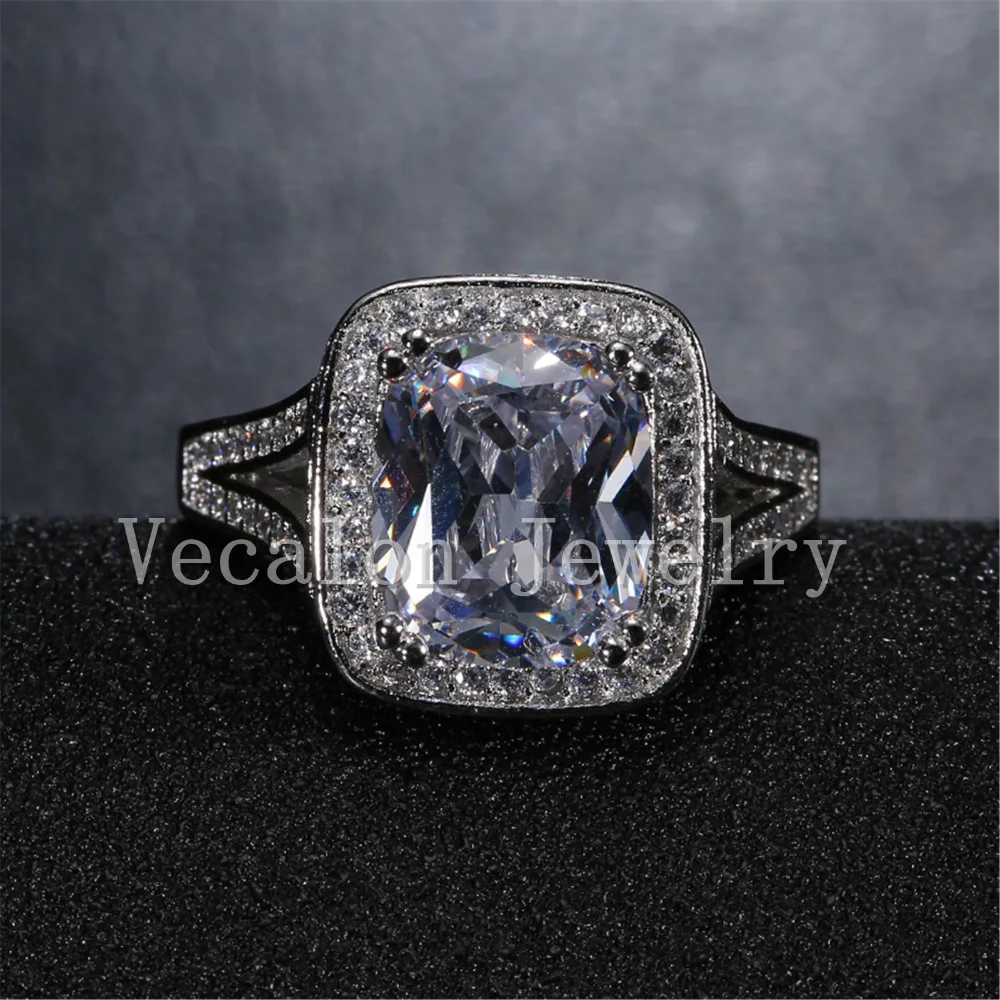 Vecalon Cushion cut 10ct 5A Циркон 192 шт Cz камень 14KT белое золото заполненное обручальное