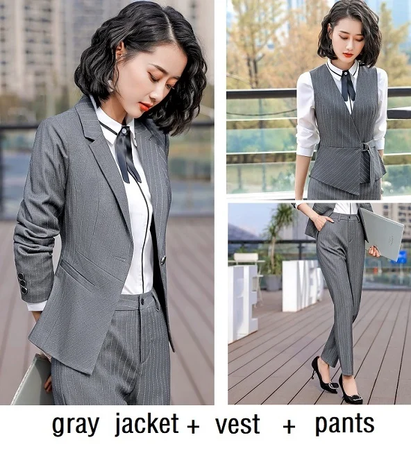 gray pants set ACRMRAC, женские костюмы, тонкая полосатая куртка, штаны, OL, деловые, формальные, женские брюки, костюмы, женский комплект, костюмы - Цвет: gray pants set