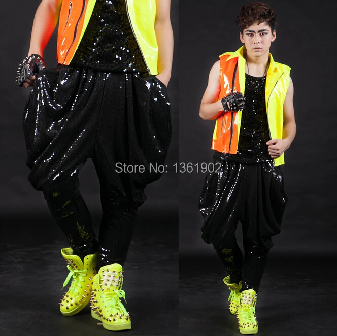 Модные мужские брюки в стиле панк рок синий свет Мужская певица хип хоп DS