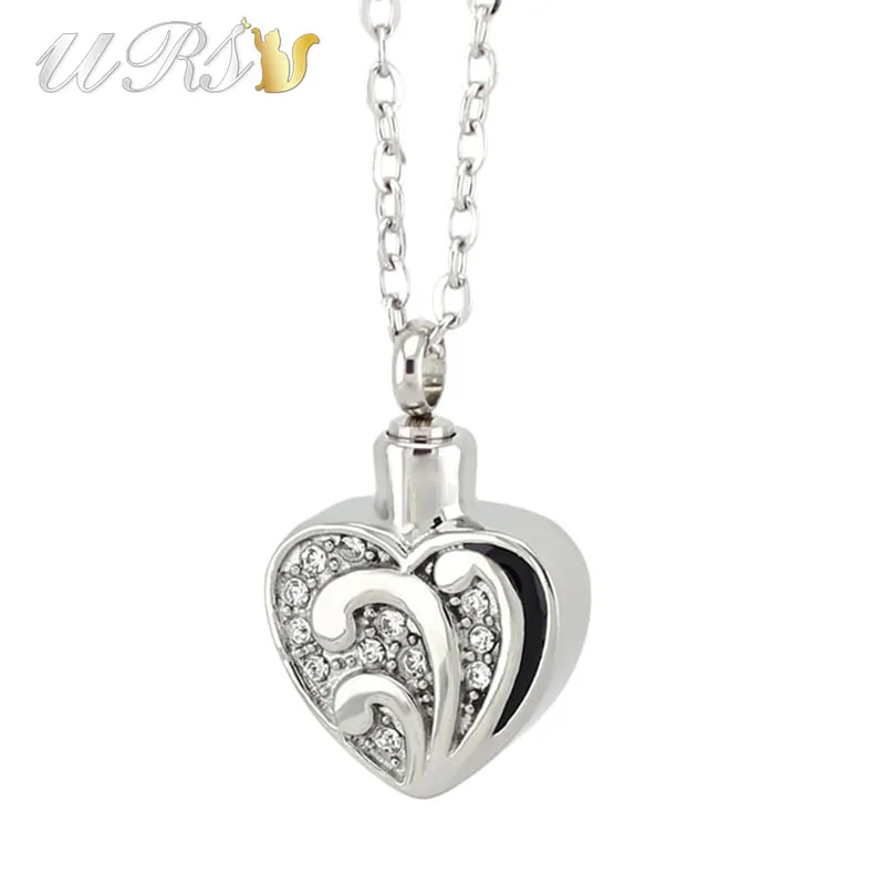 

silver color 316L stainless steel stereo heart urn cremation jewelry necklace pendant perfume locket with o-shaped chain