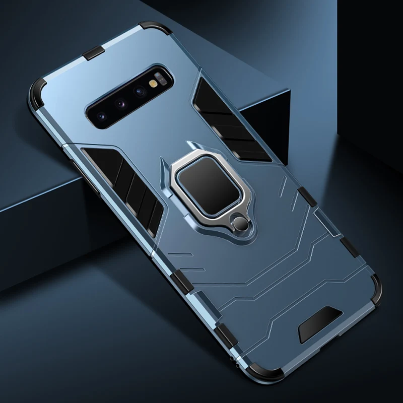 Dark Blue ITEUU Антидетонационная подставка держатель Броня чехол для samsung S10 S10 Plus S10E Чехлы Противоударный задняя крышка S10 S10PLUS S10E - Цвет: Dark Blue