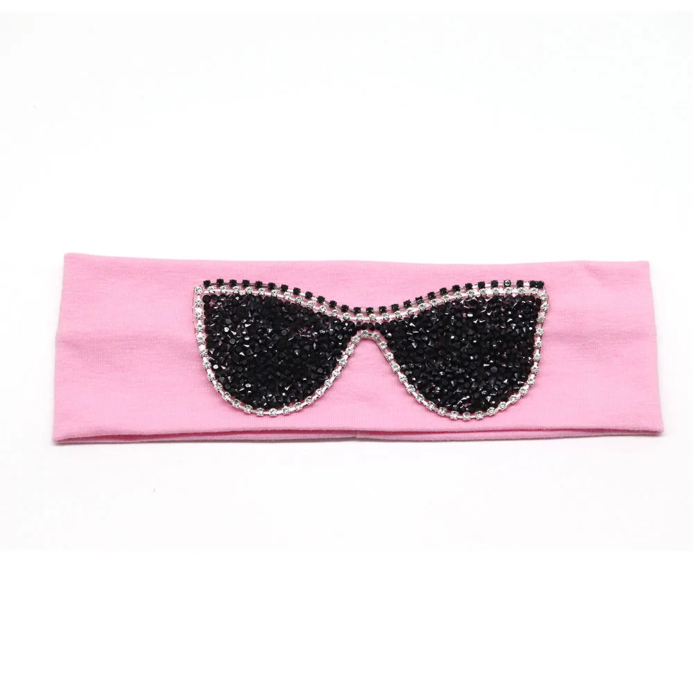 Pink Black 5,5 см Девушки Солнцезащитные очки повязки на голову Летняя мода стразы эластичная повязка на голову для девочек Дети хлопок повязки аксессуары для волос - Цвет: Pink Black