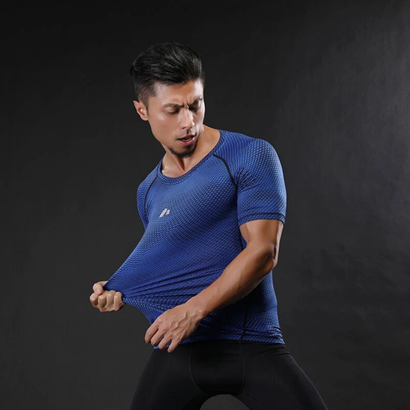 Для мужчин s Фитнес 3D принты Рубашка с короткими рукавами синяя футболка
