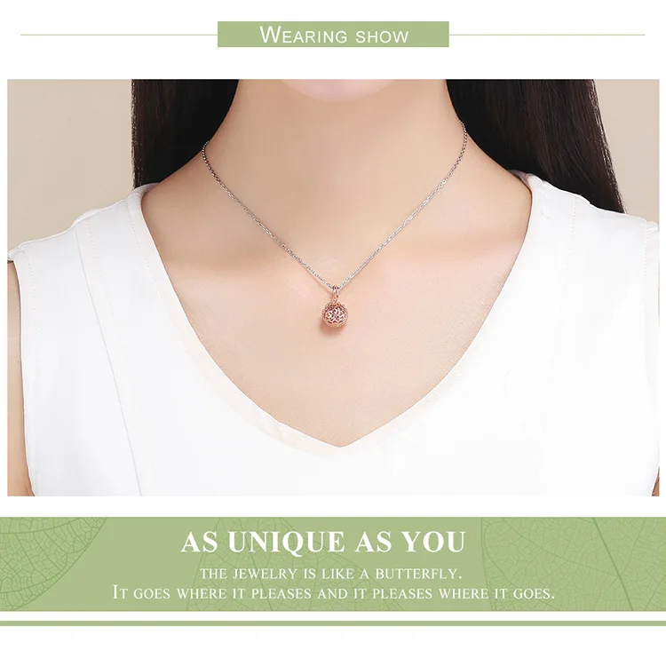 WOSTU 925 Sterling Silver Hollow Rose Gold Charms Round Bead Fit Original Bracelet Pendant For Women Luxury Jewelry DXC1127