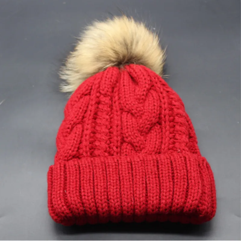 Вязаный шарик с помпоном из натурального меха Толстая теплая флисовая подкладка