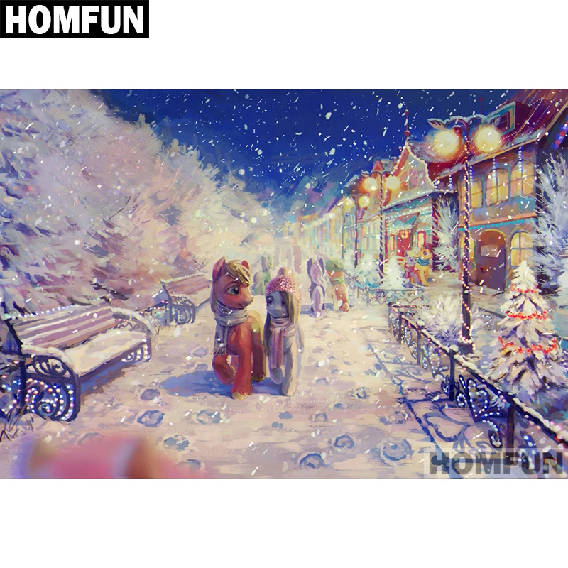 Алмазная 5D Вышивка HOMFUN A01144 картина Рождественский Пони с полными