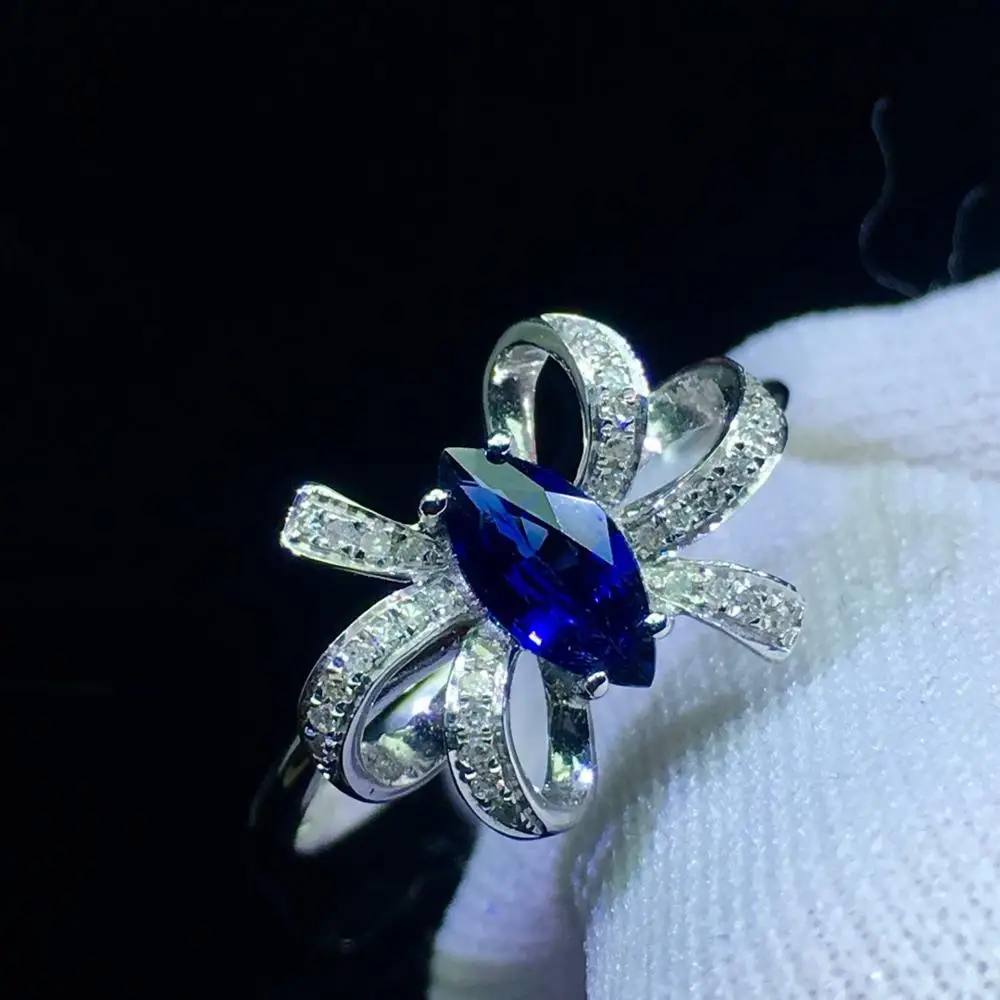 Fine Jewelry Sapphire Ring Natural 0.65ct Unheat Royal Blue Gemstone Pure 18 K Gold For Women Diamonds Rings | Украшения и