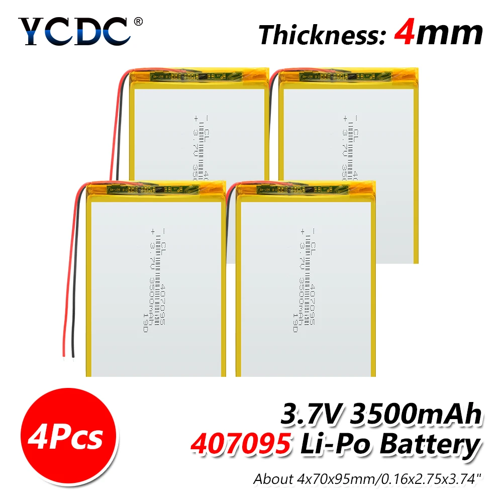 4 PCS 3,7 в 407095 3500 мАч литий-полимерный аккумулятор литий-ионный аккумулятор с печатной платой для камеры банк питания gps планшет DVD PAD MID - Цвет: 4 PCS