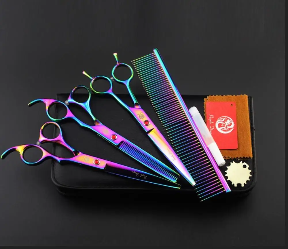 7.0 3pcs Новые ножницы для ухода за домашними животными набор 7 дюймов профессиональные японские ножницы для стрижки собак тонкие изогнутые ножницы красочные - Цвет: 7.0 3pcs