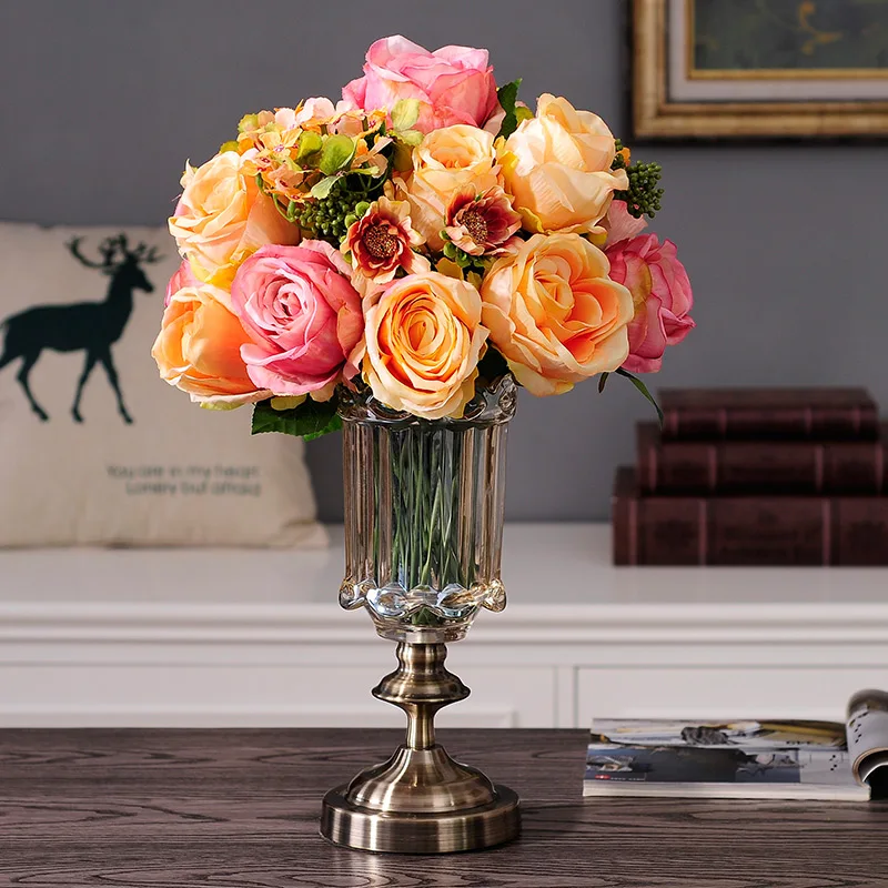 

Rose flowers to European silk bouquet bride holding flower flower vase floral decoration room simulation package