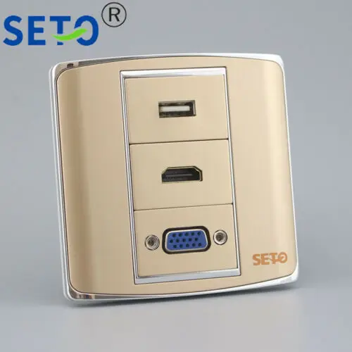 86 Тип 3 порта USB + HDMI VGA разъем панель настенная пластина розетка Keystone Лицевая |