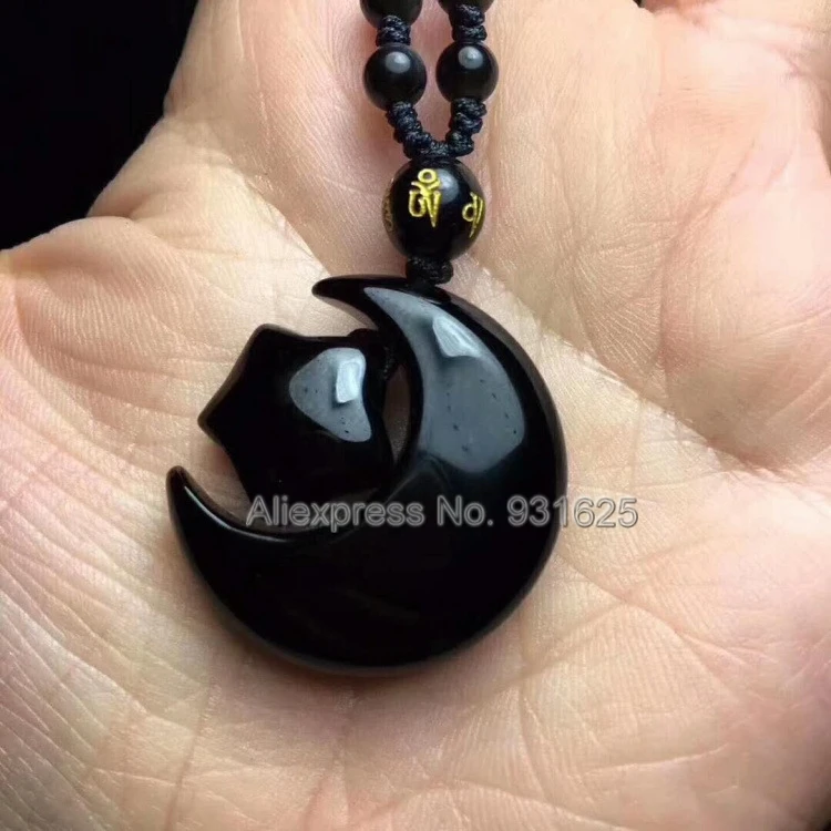 Прямая поставка китайская ручная работа натуральный черный обсидиан резной луна