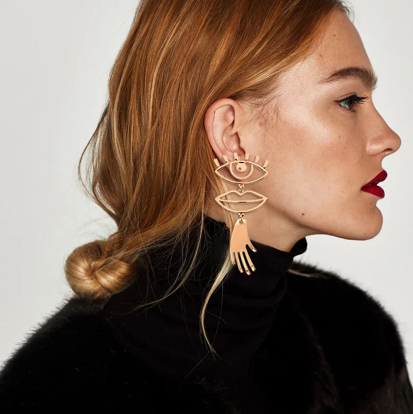Преувеличенная индивидуальность глаз Рот подвеска в форме руки серьги смешная
