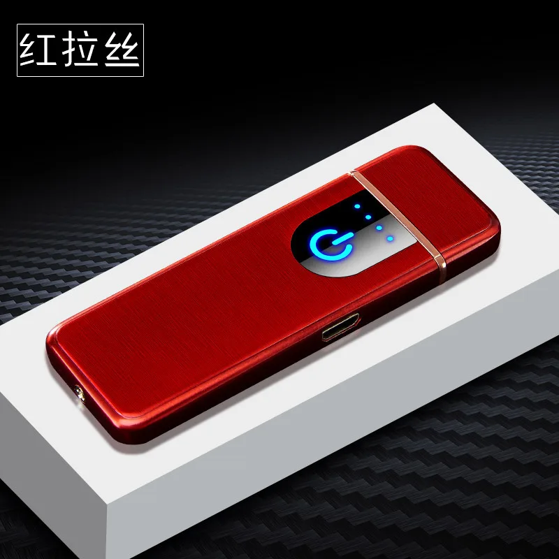 Сенсорный ультра-тонкий USB Зажигалка перезаряжаемые электрические зажигалки для сигарет курительные аксессуары ветрозащитный вольфрамовый провод воспламенитель - Цвет: red