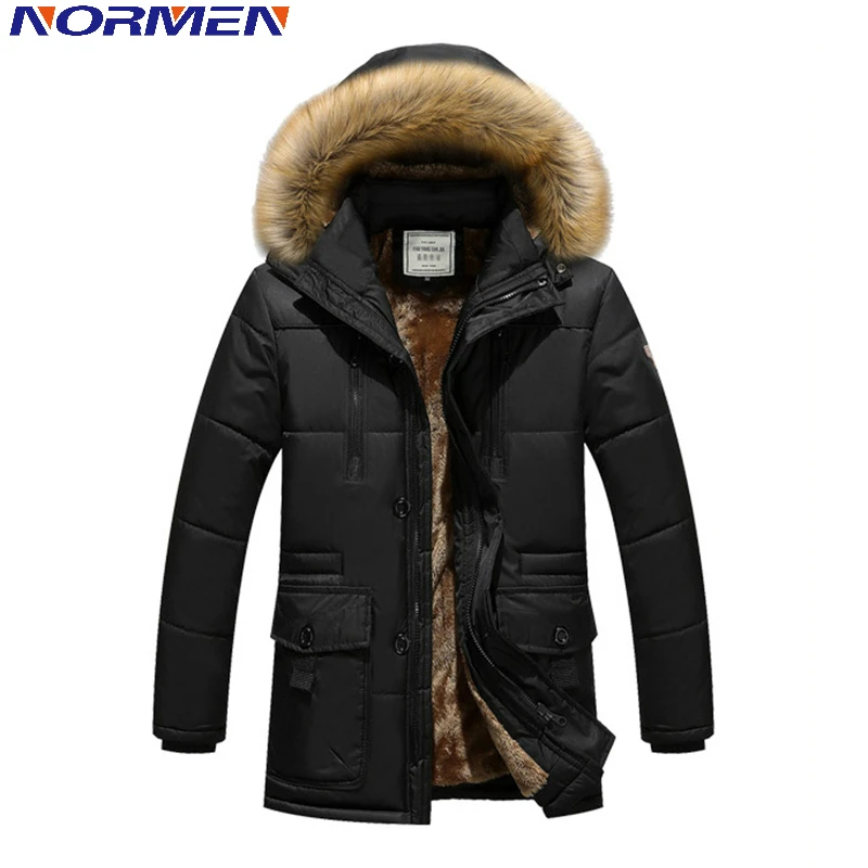 Мужская однотонная парка с капюшоном мехом на хлопковом наполнителе|winter jacket