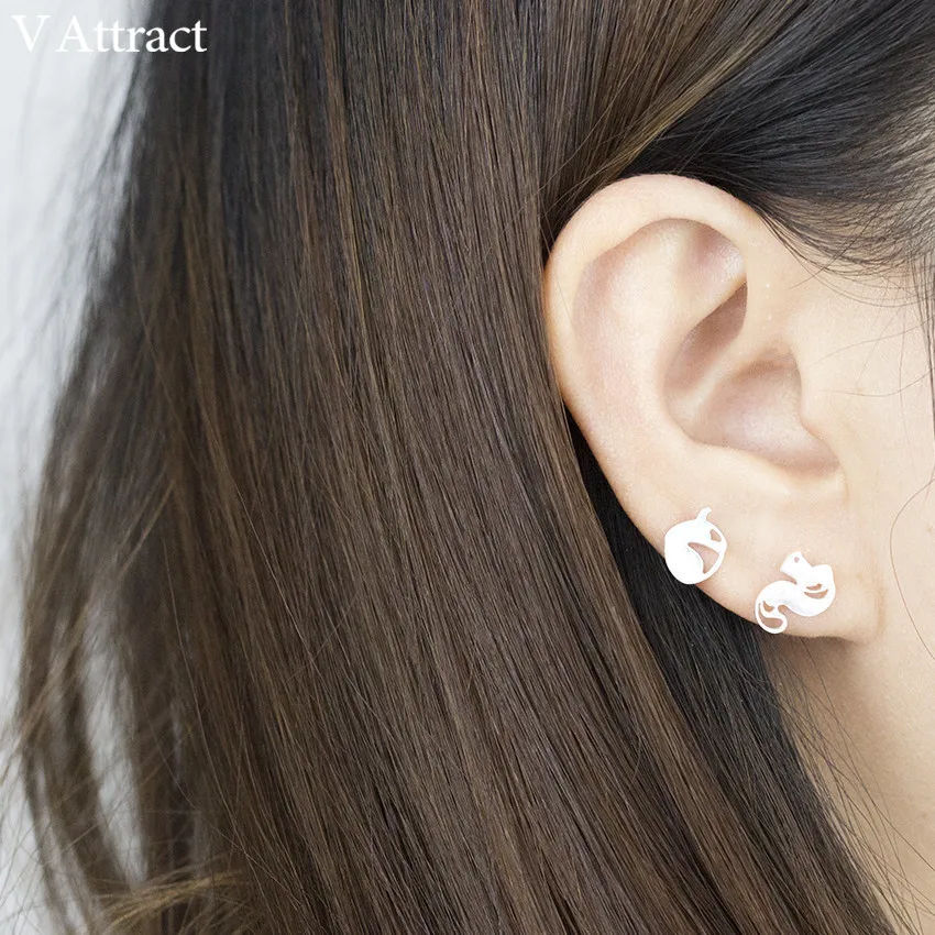 V Attract Women Silver Gold Filled Stainless Steel Brincos Forest Squirrel Acorn Post Stud Earrings Fashion Jewelry | Украшения и
