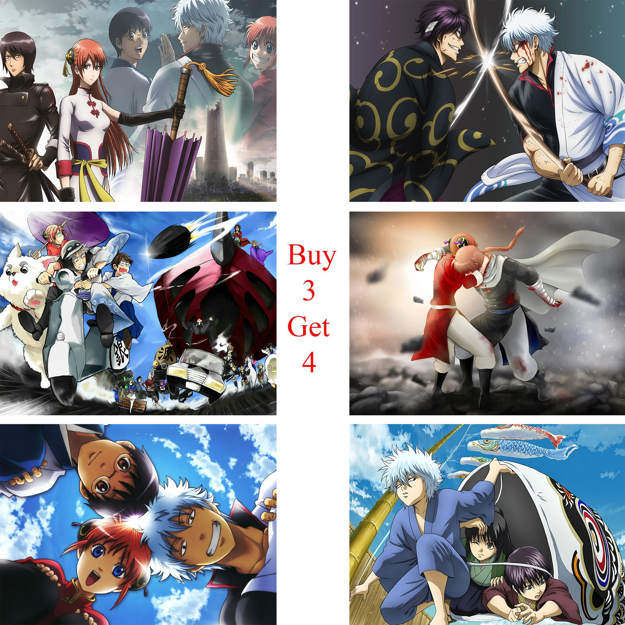 Постеры Gintama с аниме японским мультяшным белым покрытием принты прозрачным