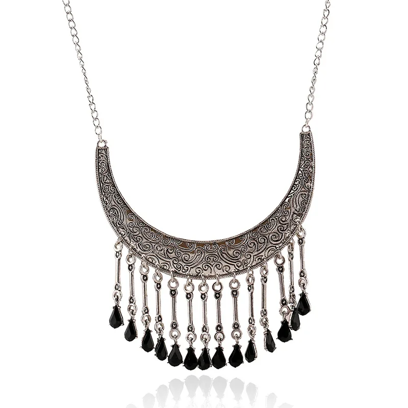 Long vintage black alloy tassel pendant necklace | Украшения и аксессуары