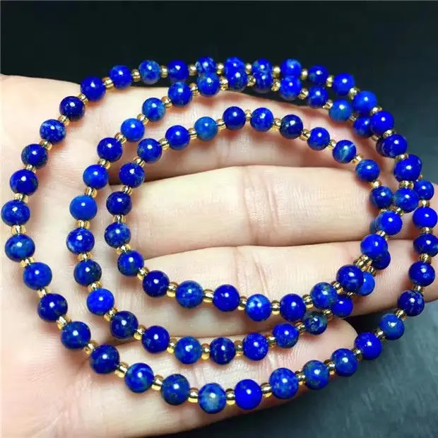 Free Shipping 3rows Natural Royal Blue Lapis Lazuli Gemstone Beads Bracelet 4.5-4MM AAA | Украшения и аксессуары