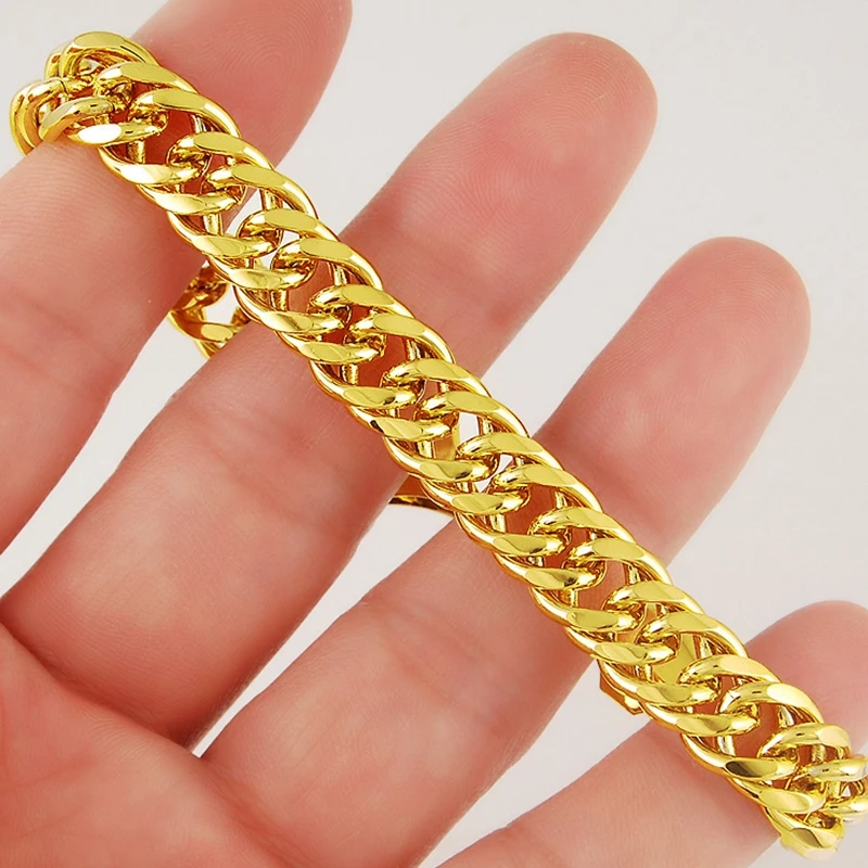 Тяжелый массивный двойной Снаряженная Цепь желтое золото заполненный мужской