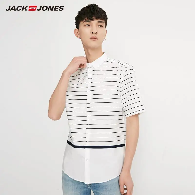 JackJones мужская полосатая рубашка прямого кроя из 100% хлопка с короткими рукавами E |
