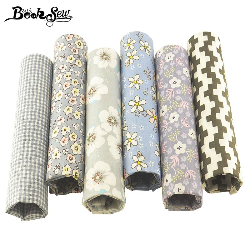Booksew 100% хлопок саржевая Ткань цветочный дизайн серая ткань 6 шт./лот 40 см x 50