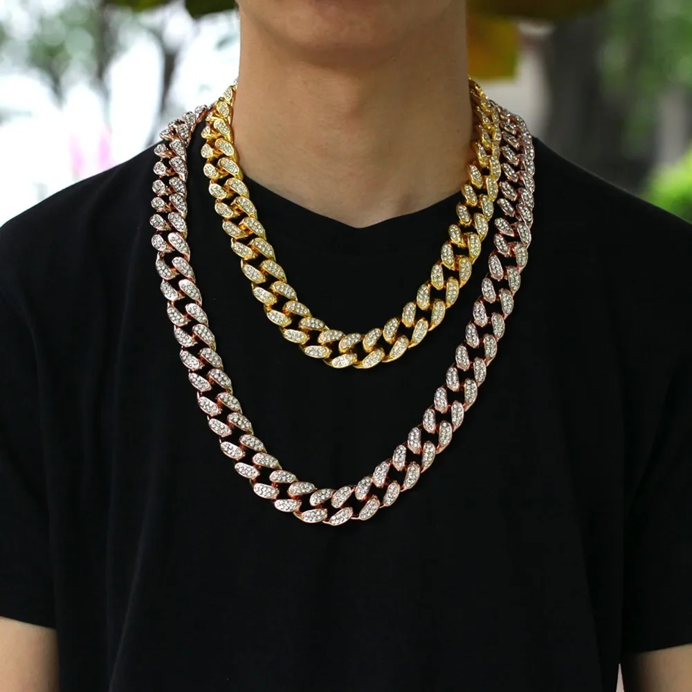 Uwin, сплав, с AAA Iced Out, стразы, ожерелье, 20 мм, тяжелая, Майями, кубинская цепочка, хип-хоп, золотой цвет, модные ювелирные изделия для мужчин