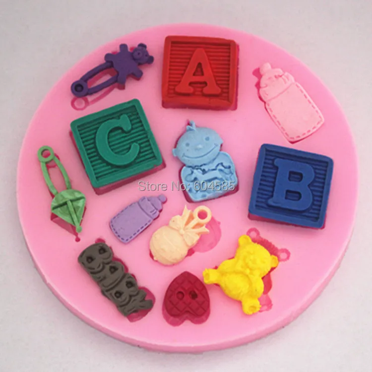 

Mini Infant BABY BOY print mould, with letters, clothing, toys icing cupcake