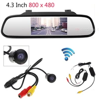 wireless 170 degrees mini car rear view camera 18 5mm parking system with hd 4 3 digital tft lcd mirror auto car parking monitor