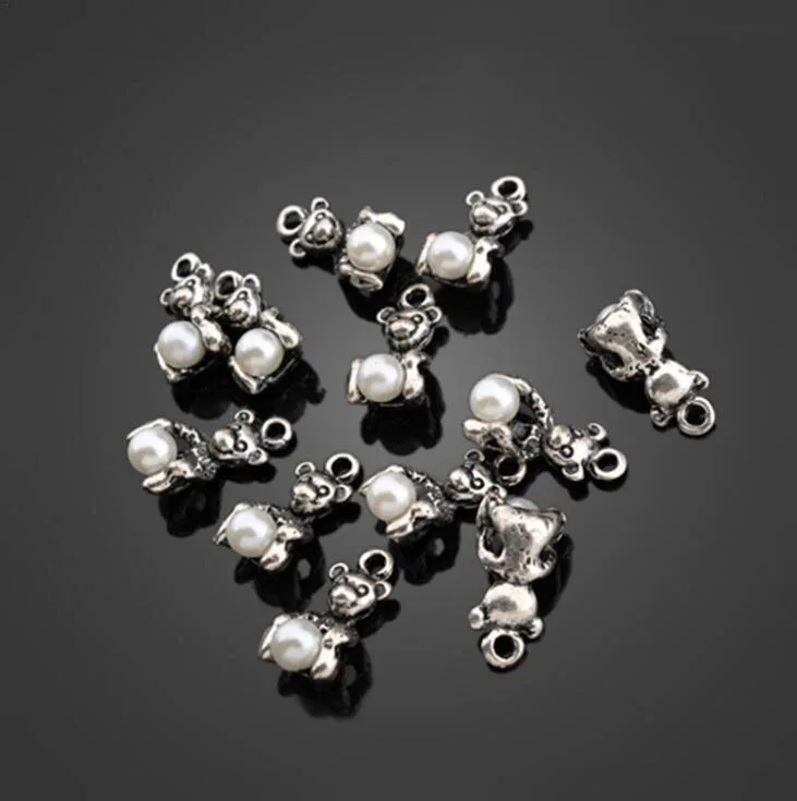 150pcs Antique Silver Bear Hug Pearl Jewelry Charm Pendants -DIY Findings Necklace Bracelet Metal Fashion Accessories 15.5mmX8mm | Украшения