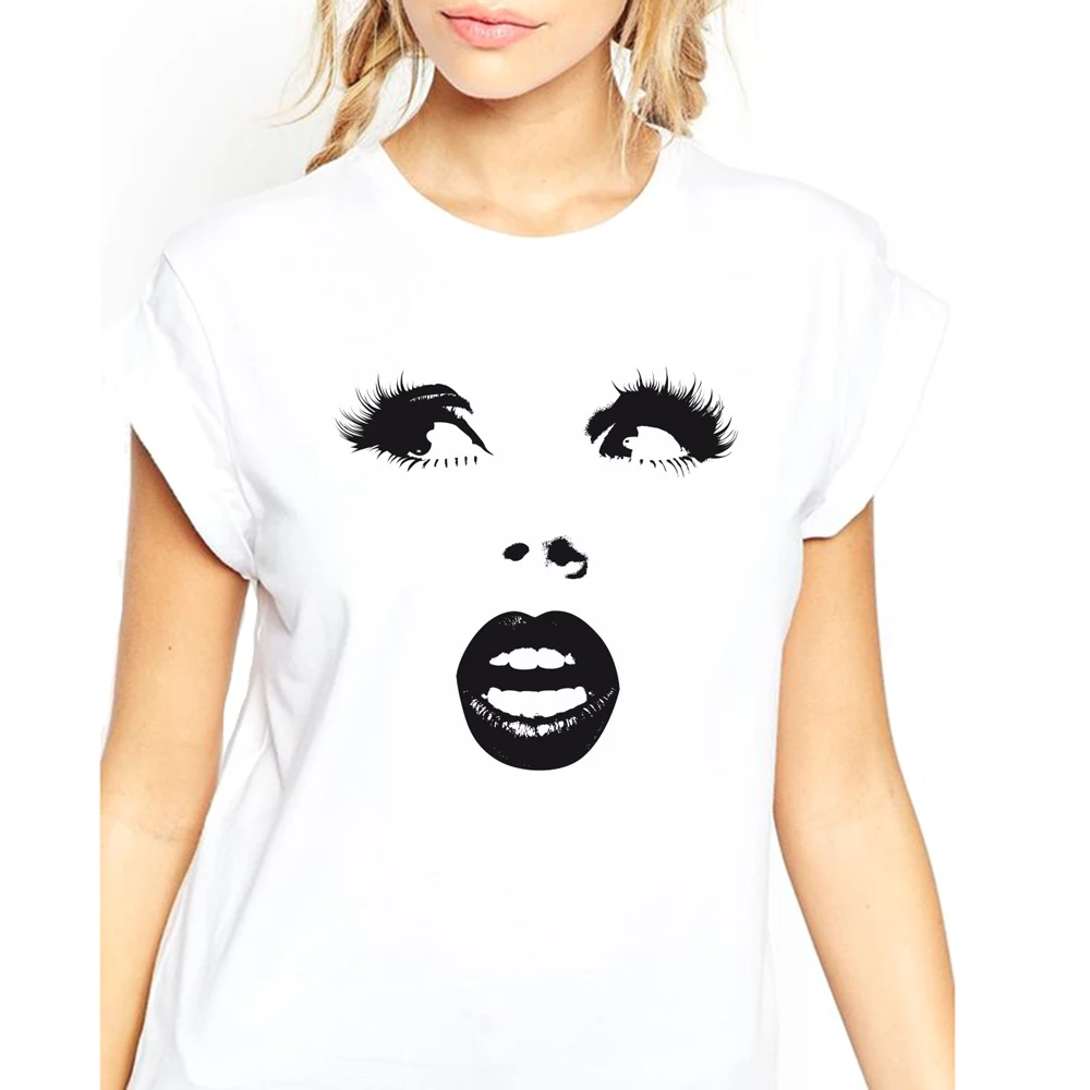 TEEHEART Eyes поцелуй губы губная помада Rouge Pretty art print футболка Топы хипстер Девичья с