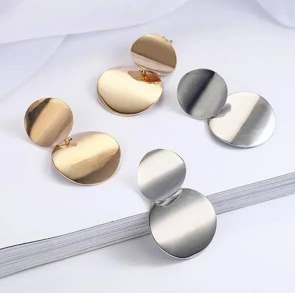 Уникальные металлические серьги капли трендовые круглые массивные золотого