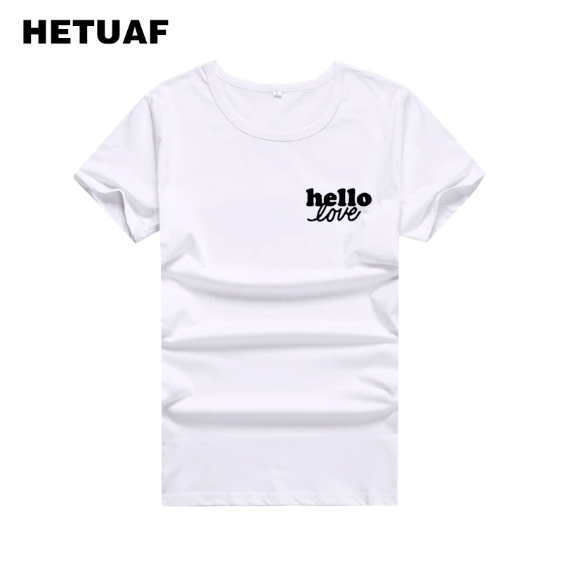 Женская футболка для пар HETUAF уличная в стиле Харадзюку с надписью Hello Love большие