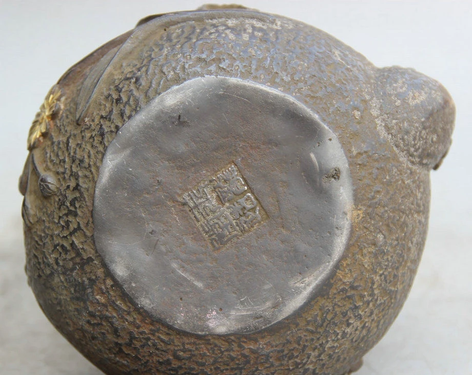 Старая Япония Японский Железный позолоченный шестиугольный цветочный чайник