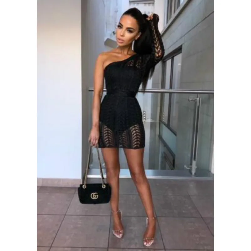 Сексуальные Женщины повязки Bodycon Вязание одно плечо выдалбливают для праздника