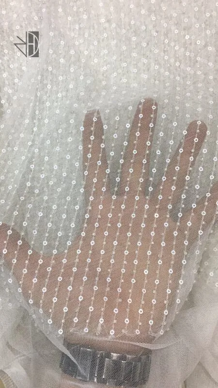 

Newest SYJ-72318 french net lace fabric with beads for party dress