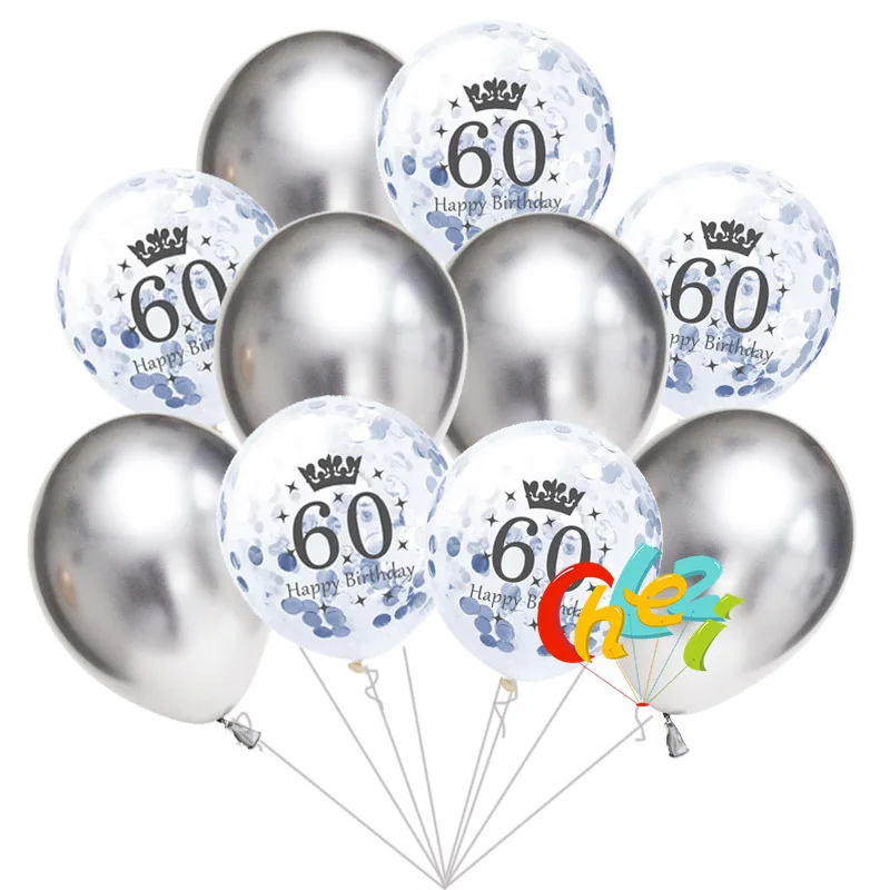 10 PCS С Днем Рождения шары 12 дюймов Chrome Металлические шары воздушный шар "Конфетти" для взрослых 18 21 30 40 50 60 День рождения украшения
