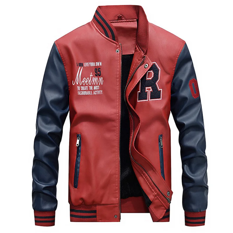 Мужская Флисовая теплая ветровка зимняя куртка из искусственной кожи пальто