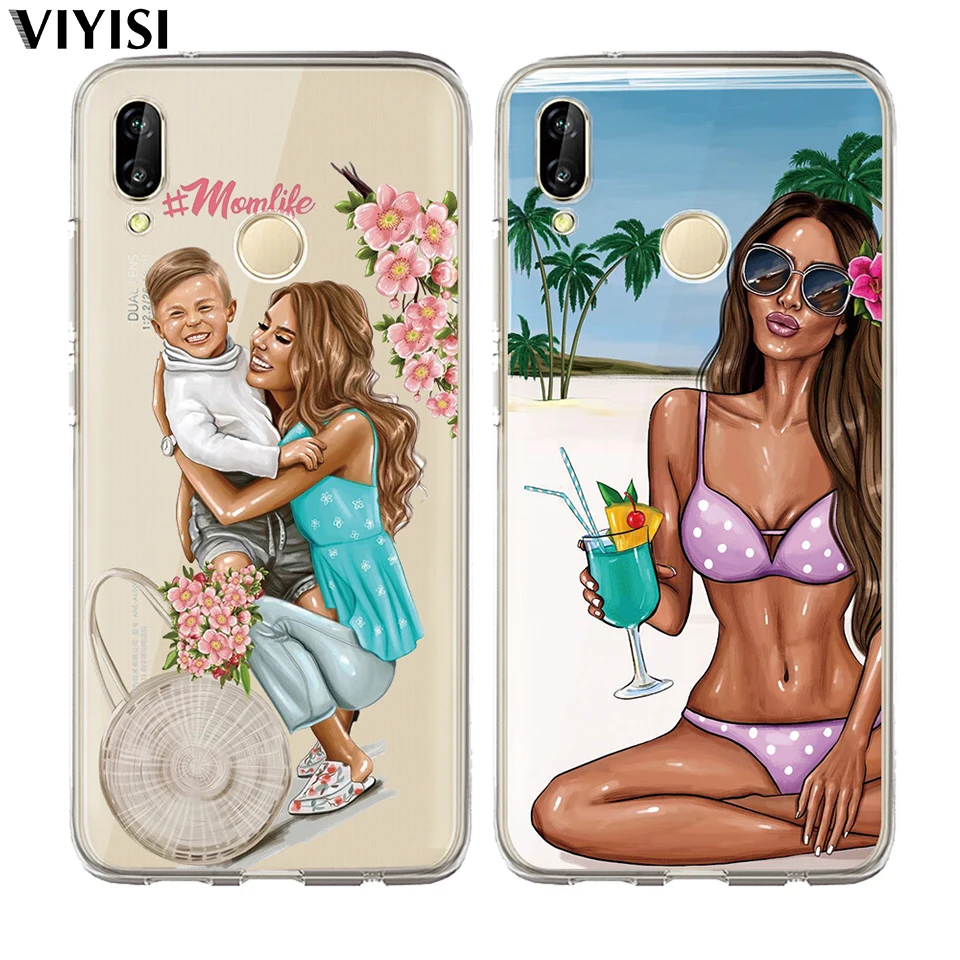 For Huawei Honor 10 9 8 8X 8C 7A 7C 7X 7 6X 6A Lite Coque Etui Luxury Black Brown Hair Baby Mom Girl Queen Princess Phone Case |