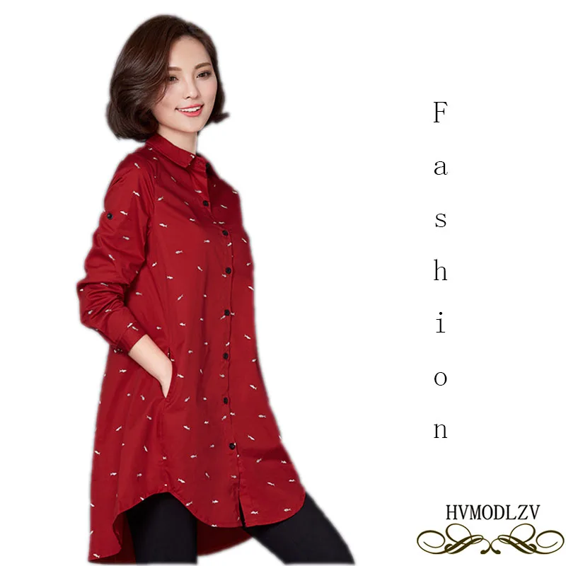 Женская блуза с длинным рукавом отложным воротником и принтом в горошек|printed