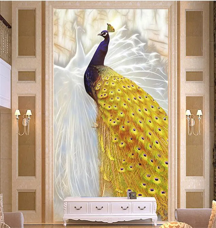 

3D Embossed Photo Murals Wallpaper Peacock Entrance for Living Room TV Background Wall Art Decor Wall Paper Murals Custom Size