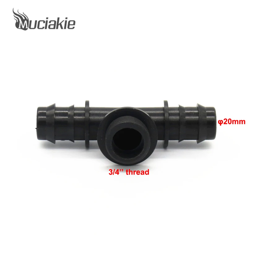 MUCIAKIE 1 шт. 1/2 ''(3/4'') резьба до 16 мм(20 мм) PE трубопровод для полива колючей тройник Connetors микро орошения фитинги